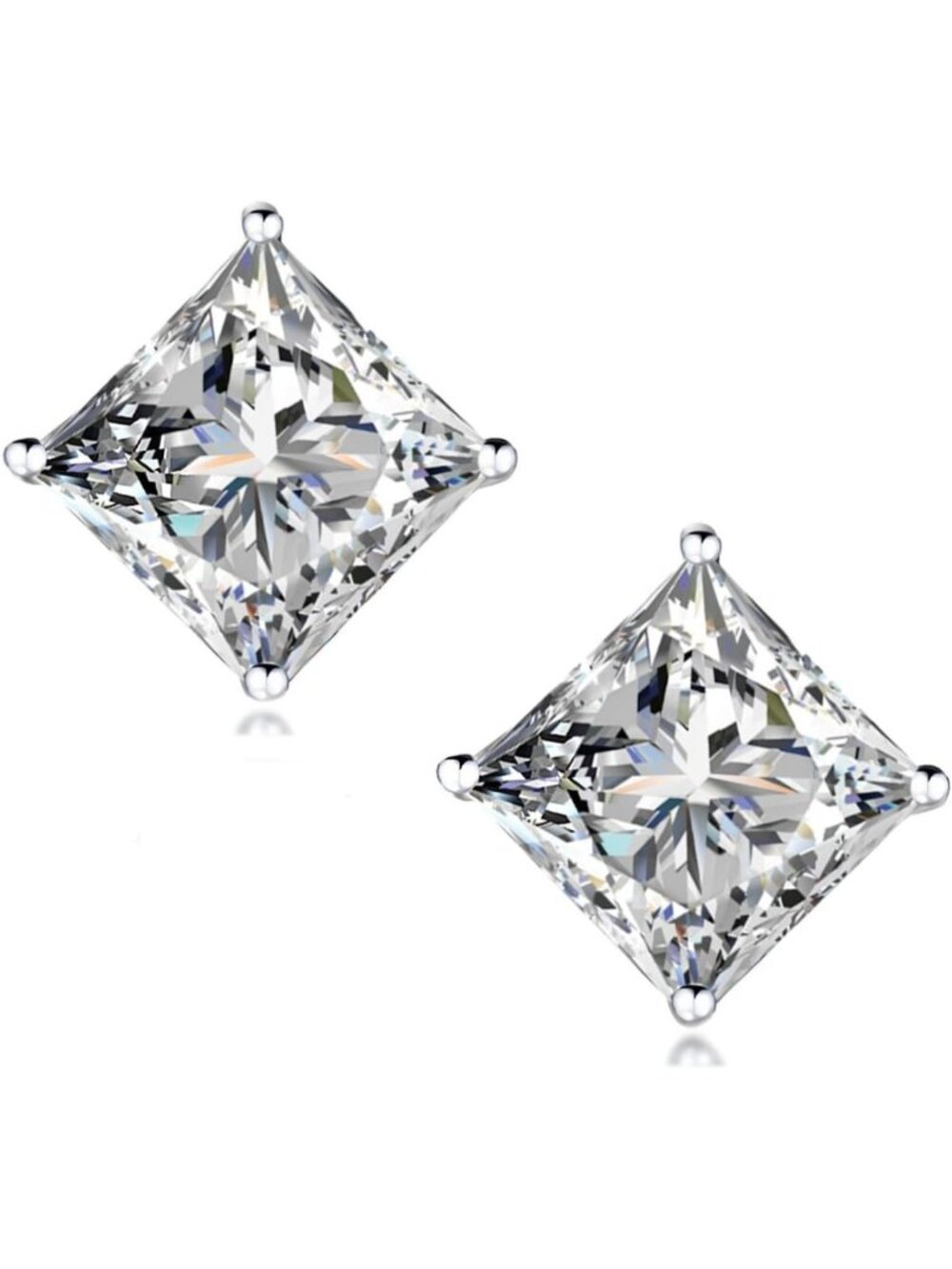 Gorgeous 925 Sterling Silver Princess Cut CZ Stud Earrings - Elegant & Sparkling
